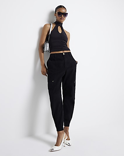 Black zip cuffed cargo trousers