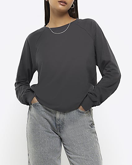 Grey long sleeve plain top