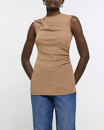 Brown twist tank top