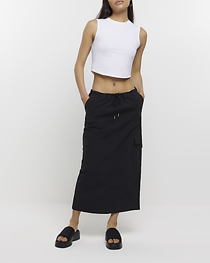 Black low waist parachute maxi skirt