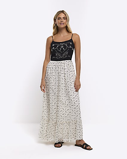 Cream floral embellished slip maxi dress