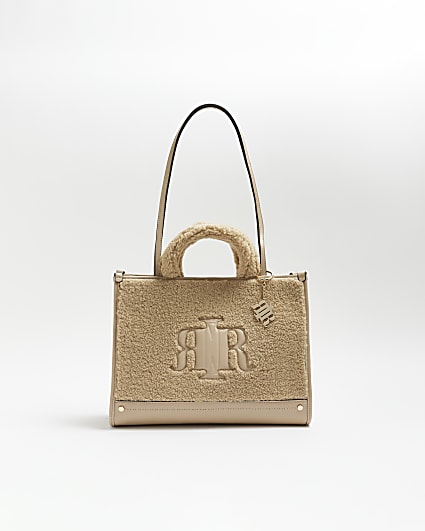 Beige borg shopper bag