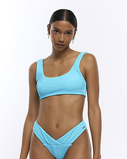 Blue textured cami bikini top