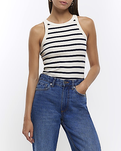 Navy stripe racer vest top