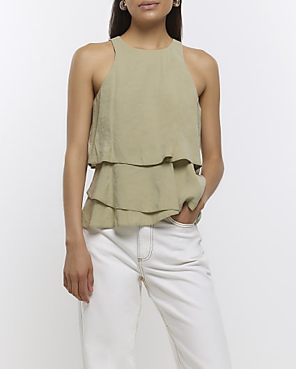 Khaki layered sleeveless top