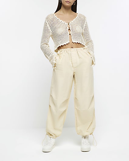 Yellow baggy low rise parachute trousers