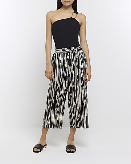 White abstract print culottes