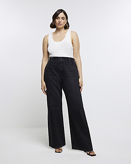 Plus black mid rise relaxed straight jeans