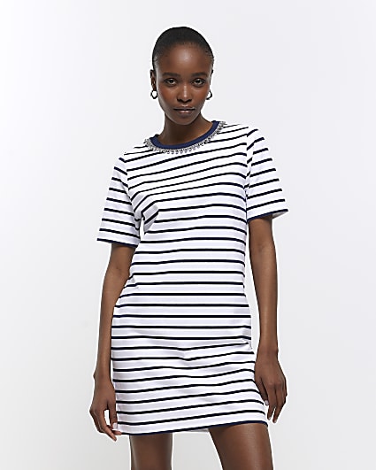 White stripe t-shirt dress