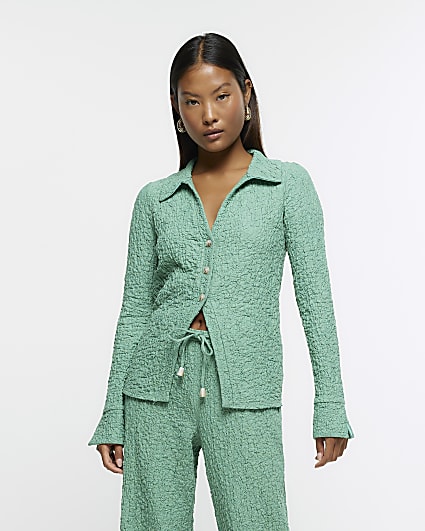 Petite green textured shirt