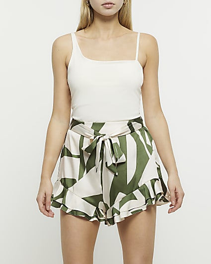 Green Print High Waisted Shorts