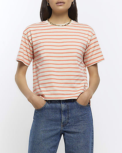 Coral stripe t-shirt