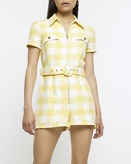 Yellow Gingham Short Sleeve Playsuit