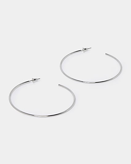 Silver thin hoop earrings