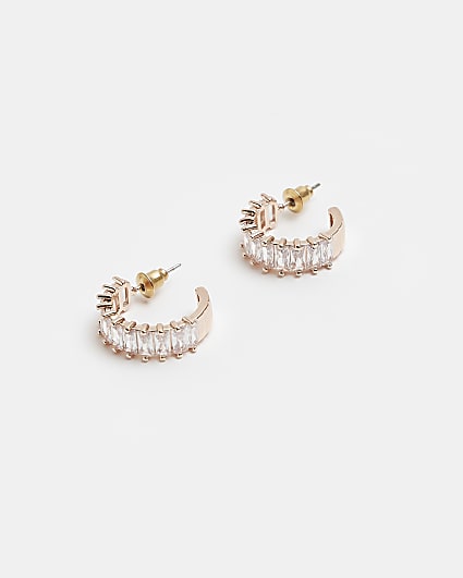 Rose Gold Diamond Simulant hoop earrings