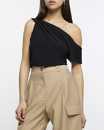 Black off shoulder drape top