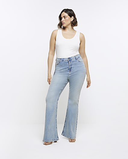 Plus Blue High Waist Flare Jeans