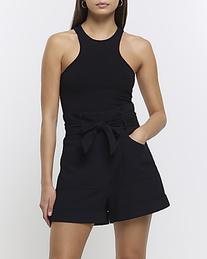 Black tie front shorts