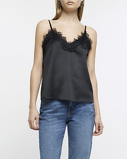 Black lace trim cami top