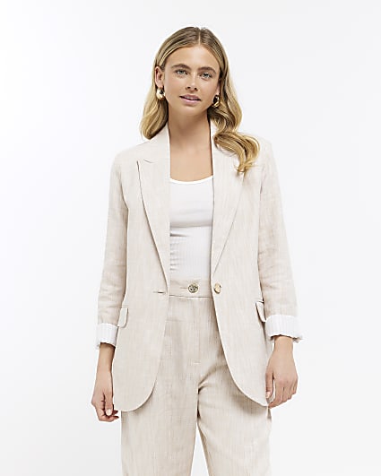 Beige rolled sleeve blazer