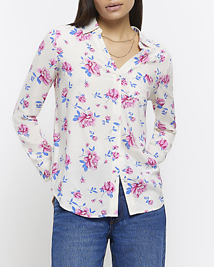 Cream floral long sleeve shirt