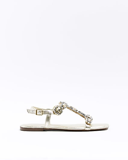 Gold embellished flat sandals