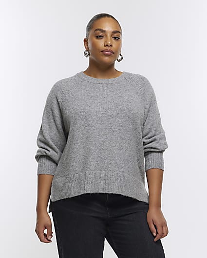 Plus grey oversized long sleeve jumper