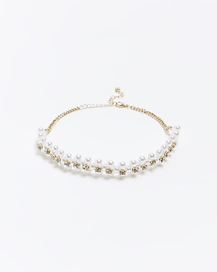 Gold Pearl Diamante Choker