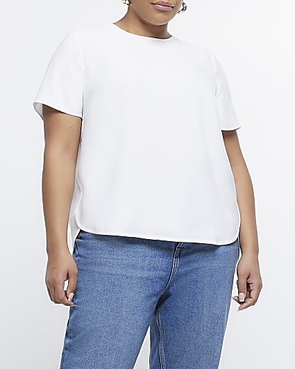 Plus white round neck t-shirt