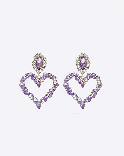 Gold lilac heart drop earrings
