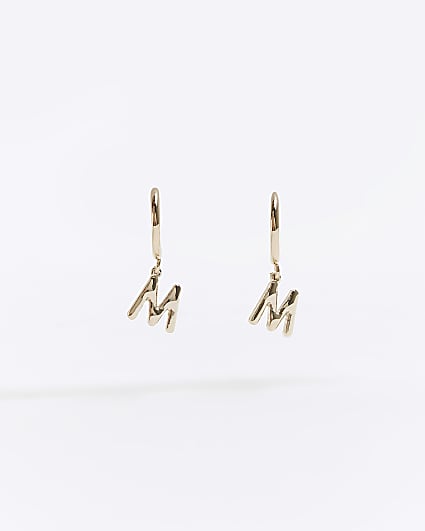 Gold M initial hoop earrings