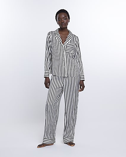 Black stripe satin pyjama bottoms