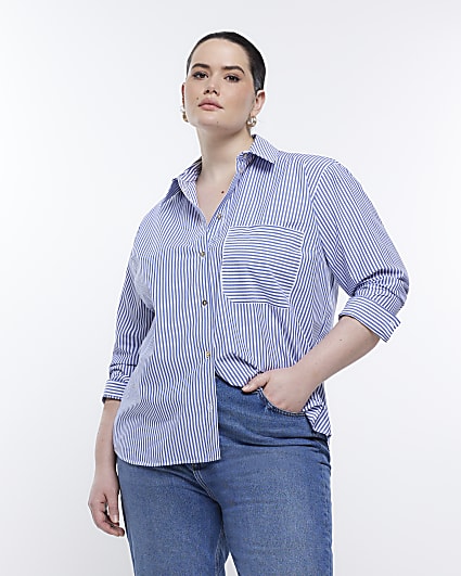 Plus blue stripe long sleeve shirt