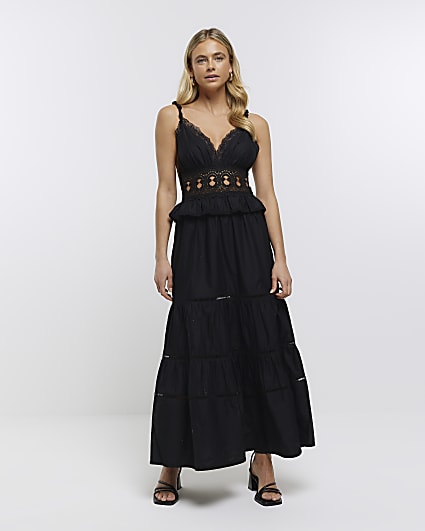 Black lace v-neck maxi dress