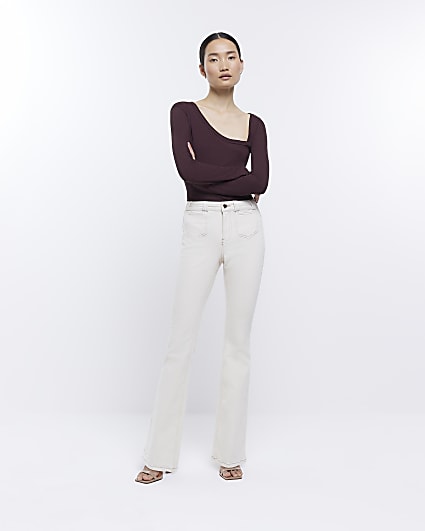Ecru mid rise flared jeans