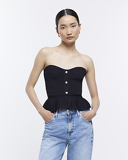 Black peplum hem bandeau top