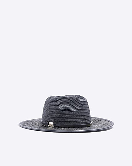 Black Metallic Straw Fedora Hat