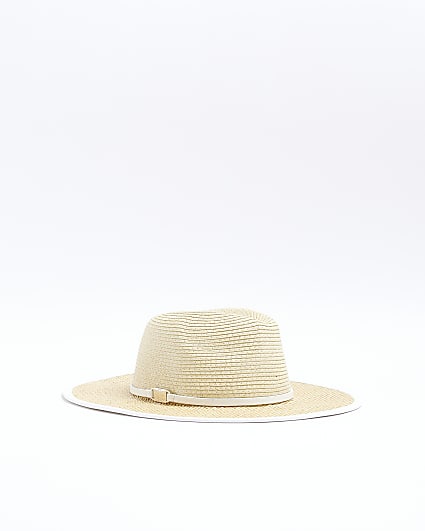 Beige Straw Fedora Hat