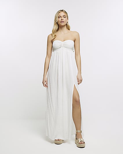 White beach bandeau split maxi dress