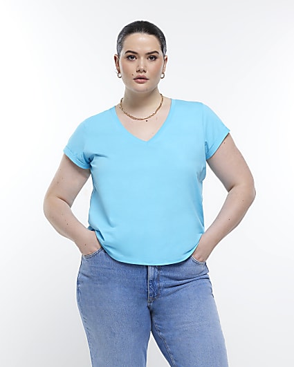 Plus blue v neck t-shirt