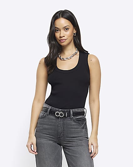 Black scoop neck vest top