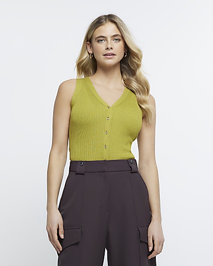Khaki buttoned up vest top