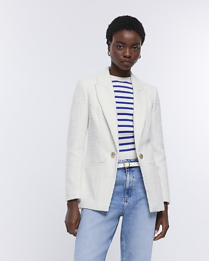 White boucle blazer