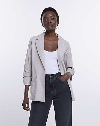 Beige rolled sleeve blazer