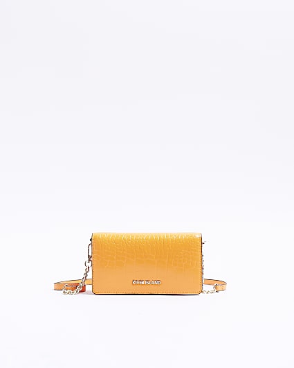 Orange croc embossed cross body purse