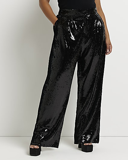 Plus black sequin flared trousers