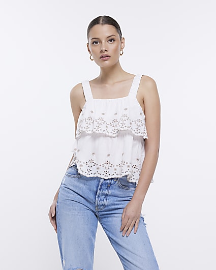 White broderie layered cami top