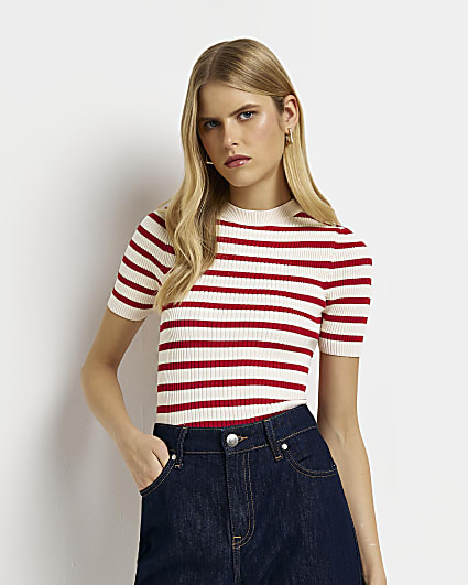 Orange stripe short sleeve top