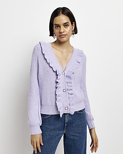 Purple knitted frill cardigan