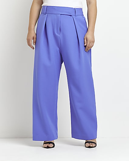 Plus blue wide leg high waist trousers